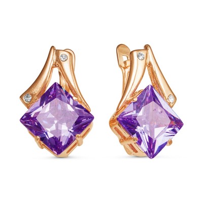 Серьги позолоченные с фианитами и ювелирным стеклом, 2 см (f609)