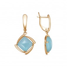 Серьги позолоченные с искусственным халцедоном, 3,4 см (f600)