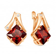 Серьги позолоченные с фианитами и ювелирным стеклом, 2 см (f607)