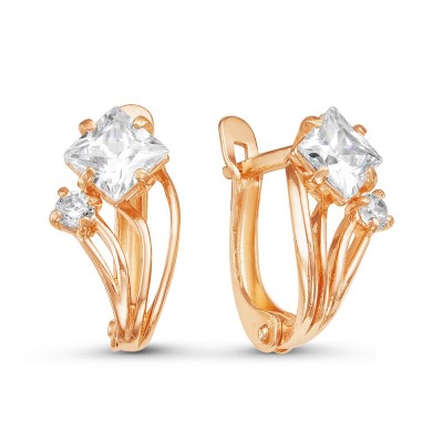 Серьги позолоченные с фианитами, 1,6 см (f307)