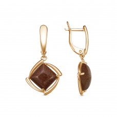 Серьги позолоченные с искусственным авантюрином, 3,3 см (f576)
