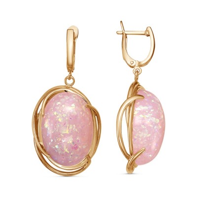 Серьги позолоченные с искусственным опалом, 4,6 см (f669)