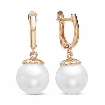 Серьги позолоченные с жемчугом (имитация), 3 см (f320)