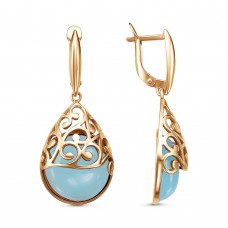 Серьги позолоченные с искусственным халцедоном, 4 см (f599)