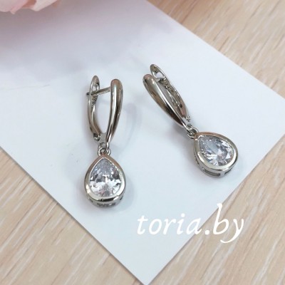 Серьги из медсплава с фианитами, 2,5 см (g402)